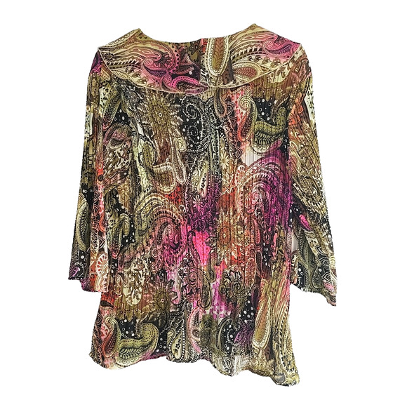 Dressbarn Multicolor Paisley Ruffle Grunge 3/4 Sleeve Top Womans Plus Size 1X - Picture 2 of 5